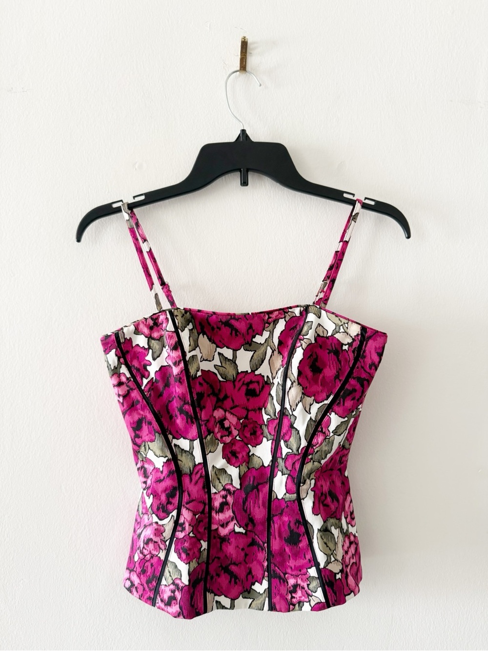 WHBM White House Black Market Pink & White Rose Floral Print Corset Top Size 0